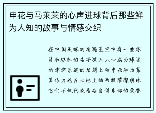申花与马莱莱的心声进球背后那些鲜为人知的故事与情感交织
